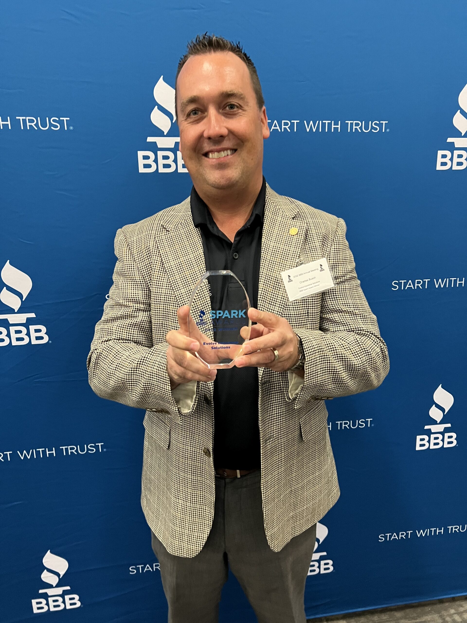 Charles Busch - Owner Of Evolve Insurance Solutions Receiving BBB Spark Award